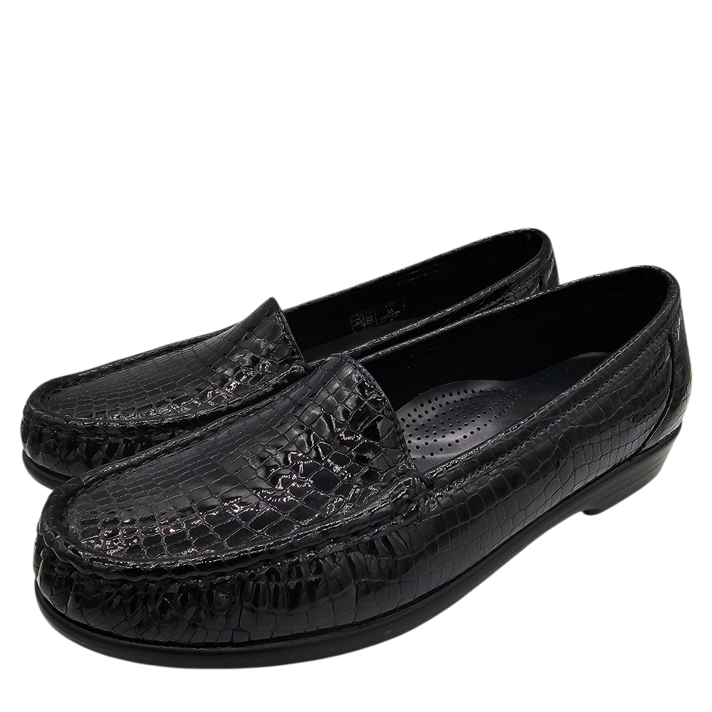 SAS Black Croc Embossed Patent Leather Loafers